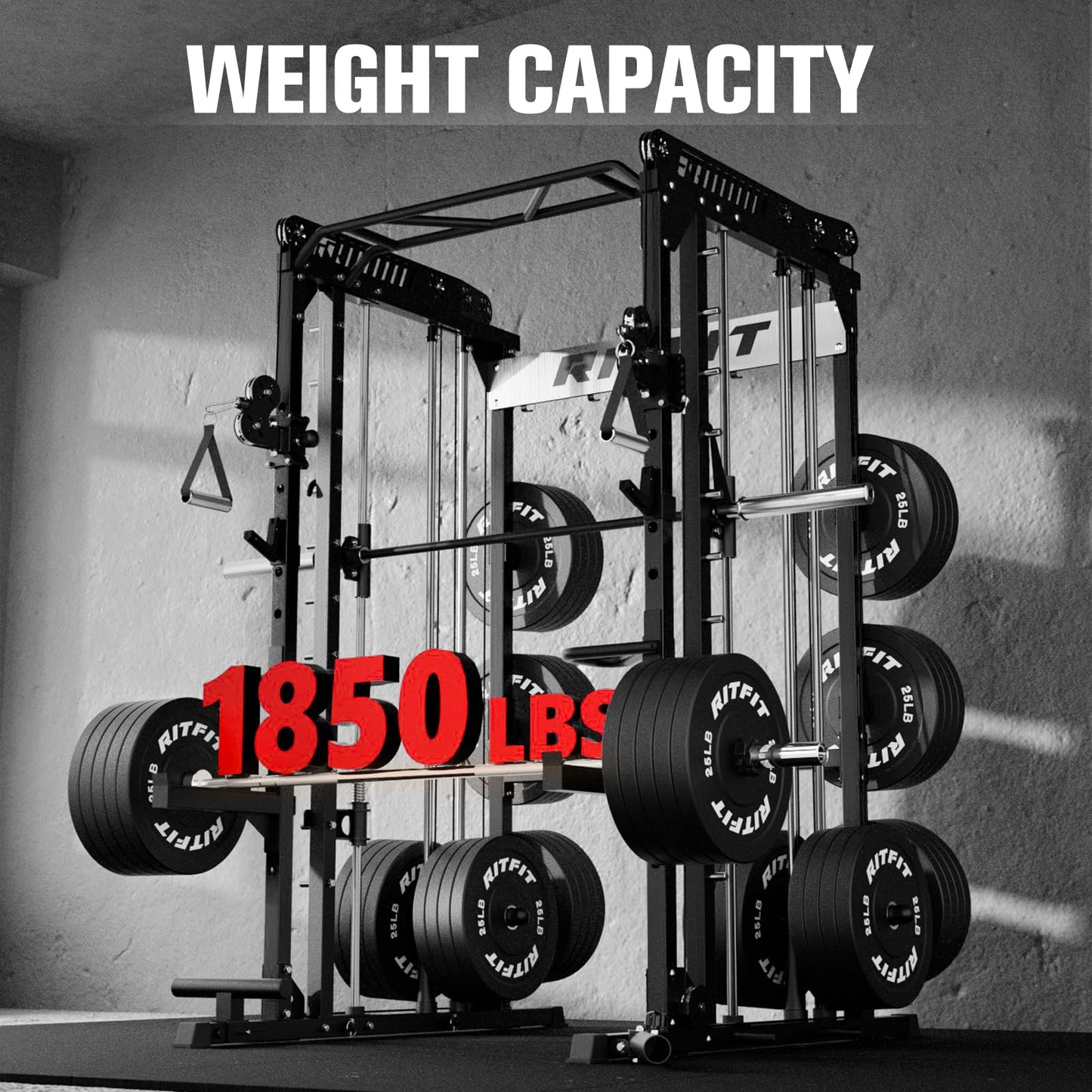 RitFit M1 Pro SmithMachine with Cable Crossover System, Multi-Function Squat Rack Power Cage for Home Gym, Power Rack and Packages Black(bp260 Package)