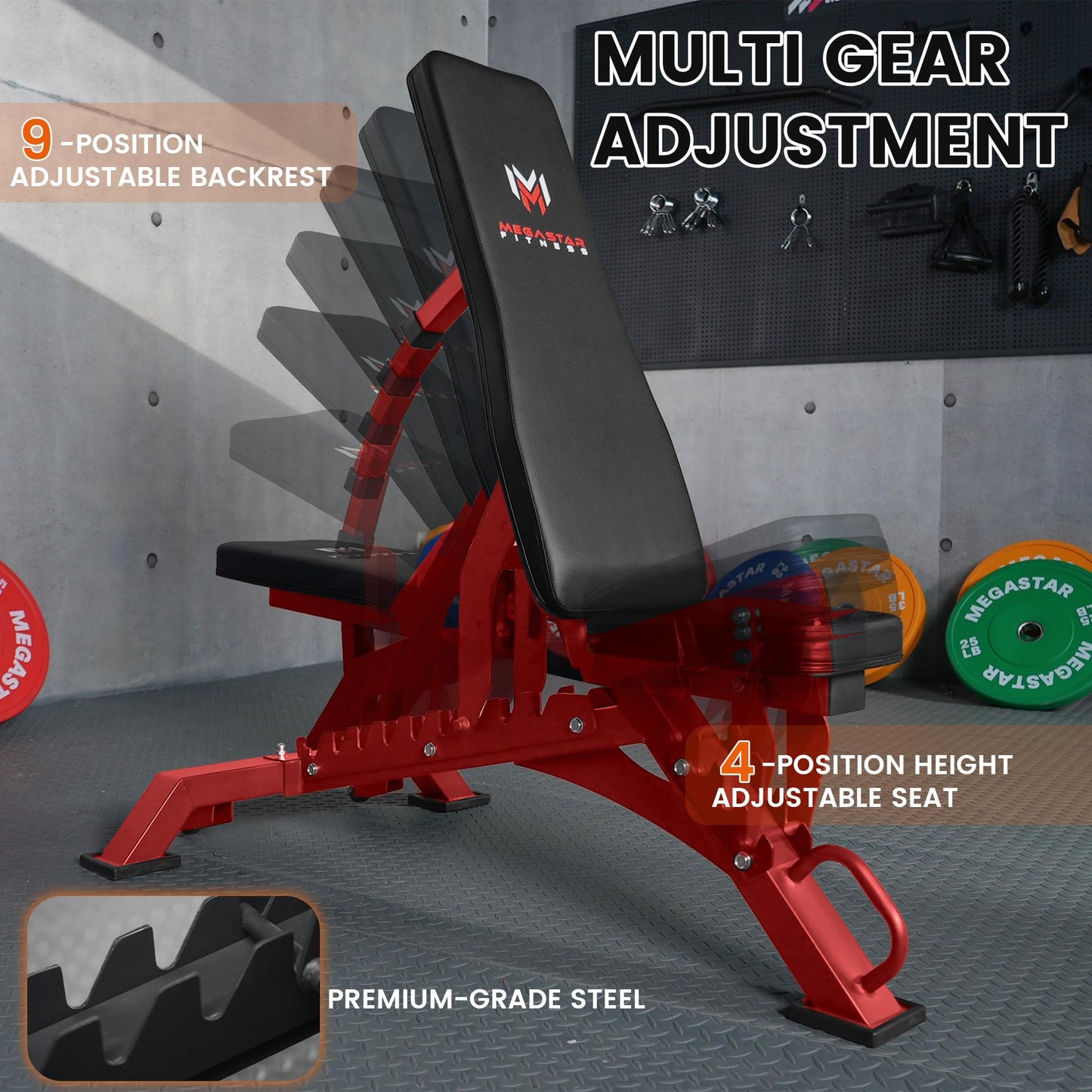 MEGASTAR Smith Machine Home Gym Package - 2000lbs Capacity All-in-One Power Rack with Cable Crossover for Home Gym& Garage, Includes 18 Attachments, P107 Anvil Red