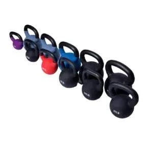 kettlebells Neoprene Coated in assorted colors, with rounded weights and sturdy black loop handles