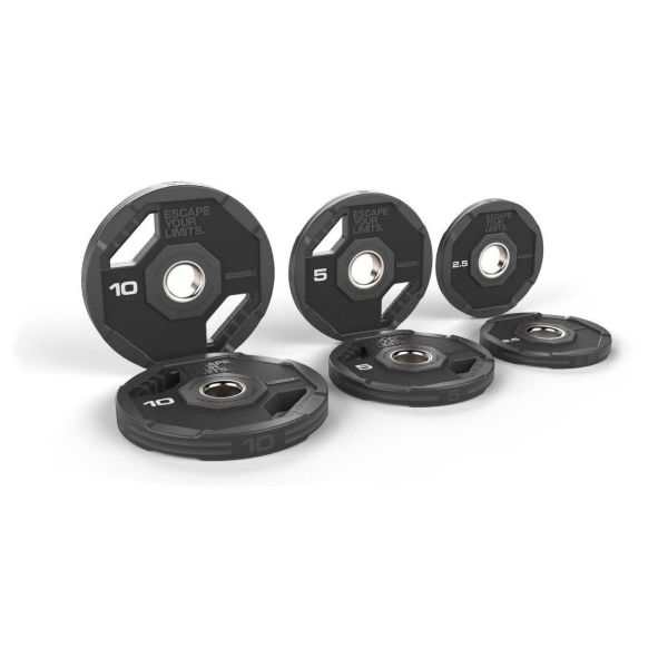 2.5lb Nucleus Urethane Grip Disc, black with a stainless steel center, textured grip cut-outs and visible weight markings