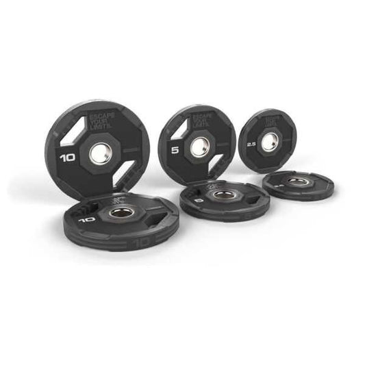 2.5lb Nucleus Urethane Grip Disc, black with a stainless steel center, textured grip cut-outs and visible weight markings