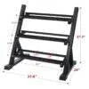 36" 3 tier rack in black metal with three angled shelves and a sturdy braced frame for dumbbell storage