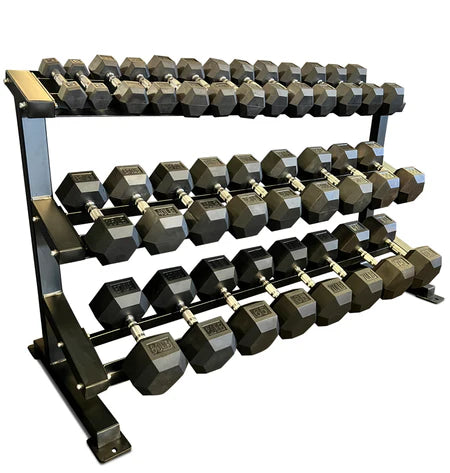 Rubber Hex Dumbbells 5LB-100LB With Rack DBR5100