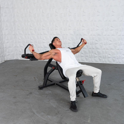 Excel Leverage Incline Pec Fly - Muscle D Fitness - Plate Loaded Chest - Piston Assisted Seat Adjustment