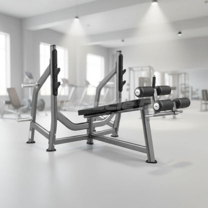 Decline Bench - Olympic - Muscle D Fitness -  Padded Foot Rollers - Plate Storage