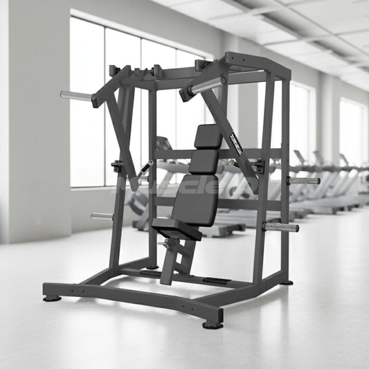 Excel Iso-Lateral Wide Chest Press - Muscle D Fitness - Plate Load Bench Press - Gas Shock Assisted Seat Adjustment - Plate Storage Pegs