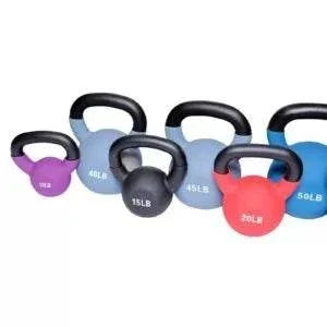 kettlebells Neoprene Coated in assorted blue, purple, and red colors, with smooth coating and black handles
